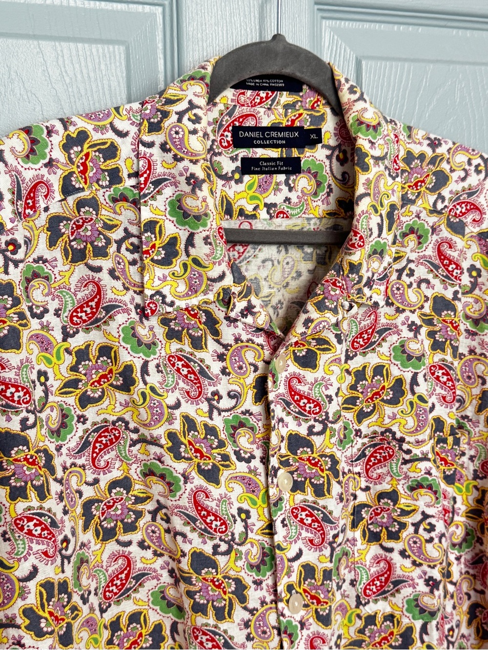 Daniel Cremieux Men's SS Linen Cotton Button Shirt Colorful Paisley Floral XL